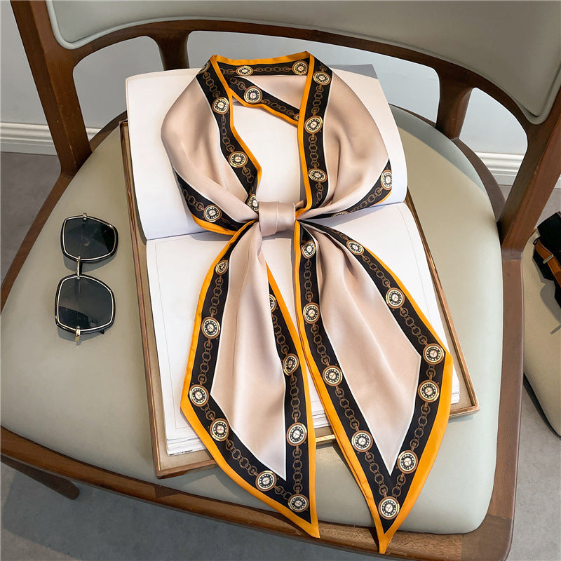 Thin Houndstooth Silk Scarf - Hair Tie