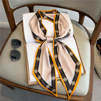 Thin Houndstooth Silk Scarf - Hair Tie