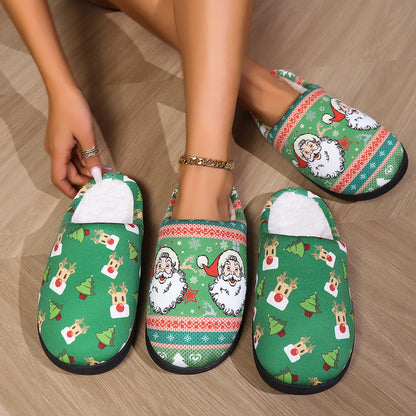 Christmas Snowman Elk Santa Claus Plush Slippers