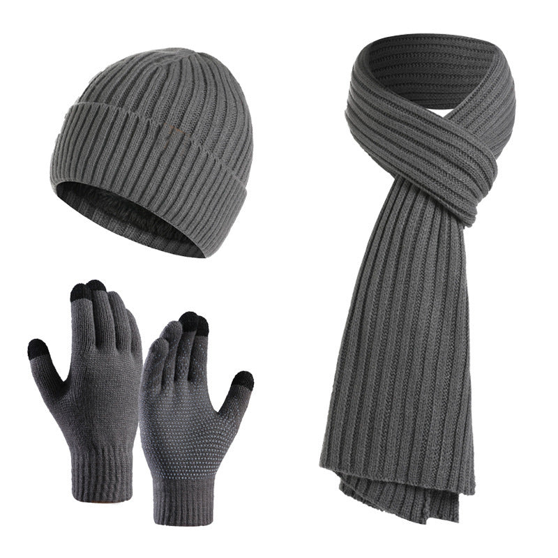 Winter Solid Color Knitted Scarf Hat Gloves Set