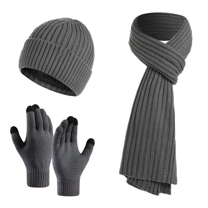 Winter Solid Color Knitted Scarf Hat Gloves Set
