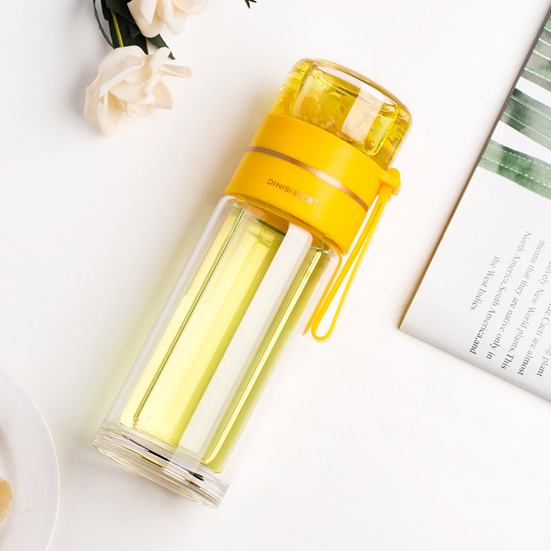 Glass Water Bottle with Tea Infuser and Double Wall