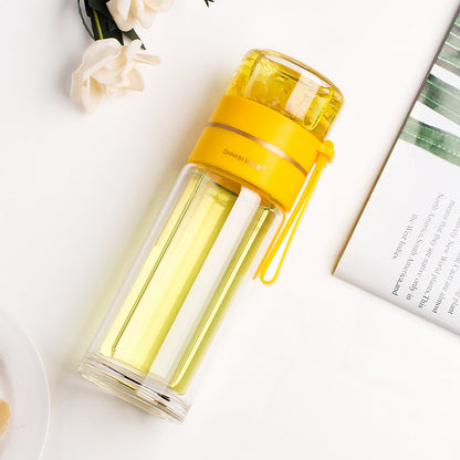 Glass Water Bottle with Tea Infuser and Double Wall