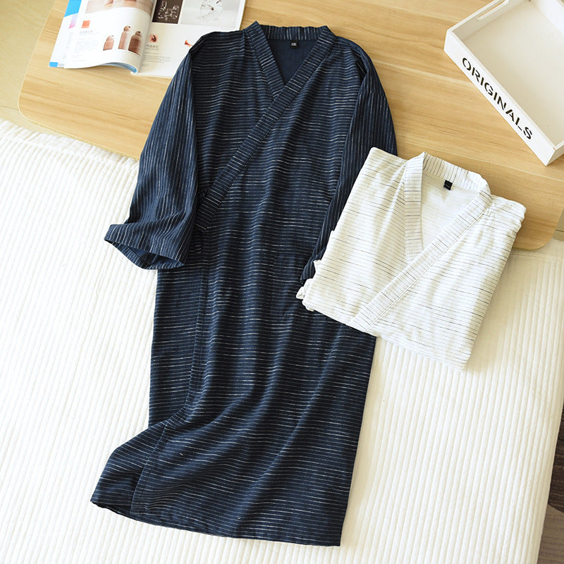 Summer Jacquard Cotton Kimono Thin Bathrobe