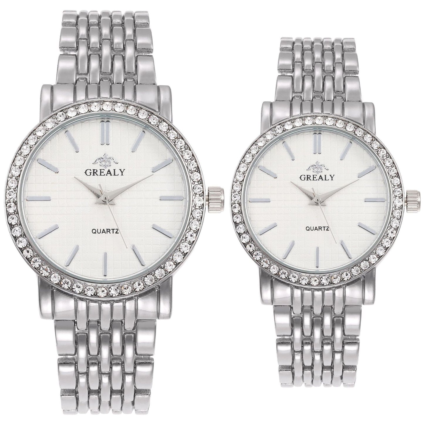 Simple Casual Quartz Watch with Steel Strap and Diamond Detailing