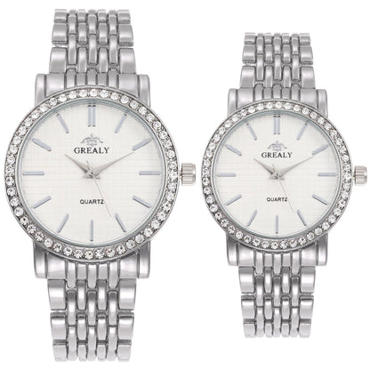 Simple Casual Quartz Watch with Steel Strap and Diamond Detailing