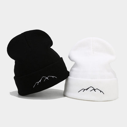 Peak Embroidery Beanie Hat Warm Trendy