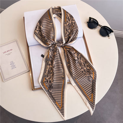 Thin Houndstooth Silk Scarf - Hair Tie