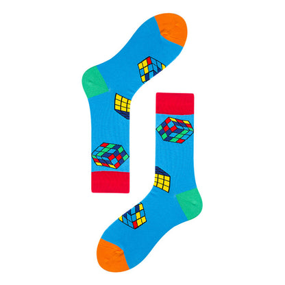 Men's Mid-calf Colorful Guitar Cat Face Cotton Socks