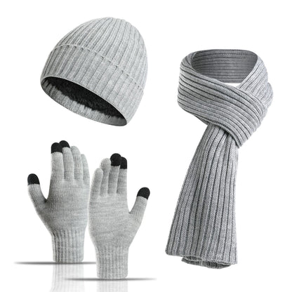 Men's Women's Knitted Wool Hat Scarf Gloves Set