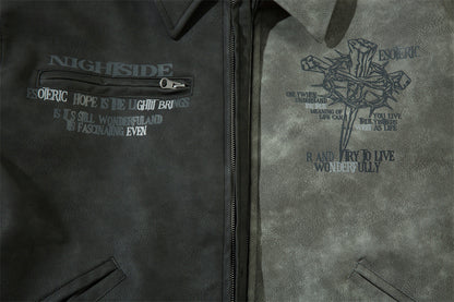 Men's Cross Print Loose Leather Jacket