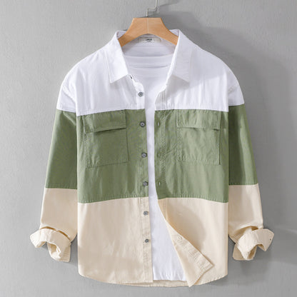 Cotton Long Sleeve Stitching Casual Men's Shirt