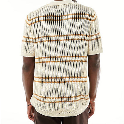 Men's Knitwear Lapel Short Sleeve Hollow Cardigan
