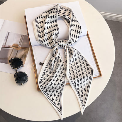 Thin Houndstooth Silk Scarf - Hair Tie