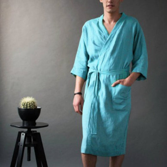 Men's Women's Long Linen Pajamas Robe Bathrobe