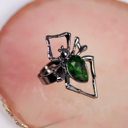 Retro Black Spider Rhinestone Ring