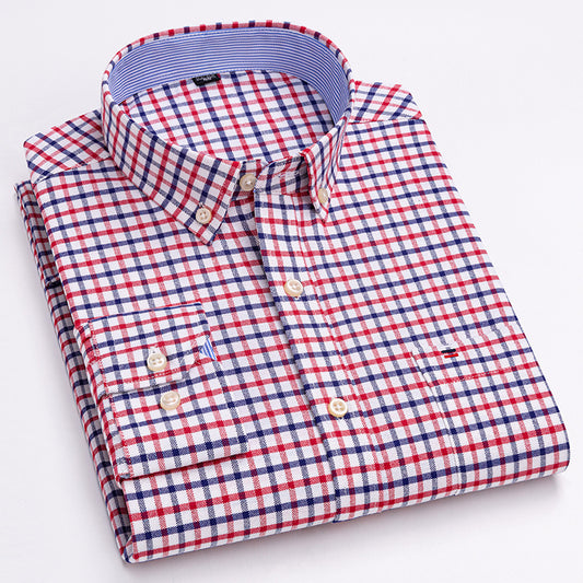 Men's Cotton Plaid Long Sleeve Oxford Shirt
