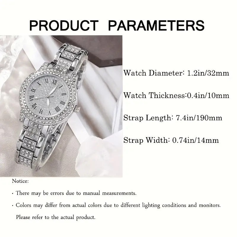 Women's Diamond Roman Quartz Watch Set