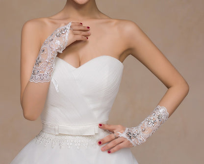 Bridal Lace Diamond Wedding Gloves