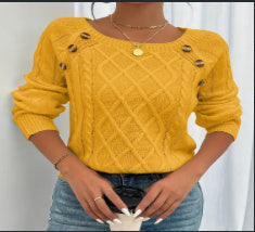Square Neck Knitted Sweater Winter Long Sleeve Top
