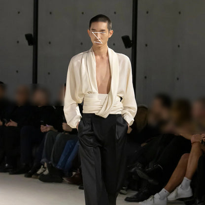 French Drape Pleated Long Sleeve Shirt