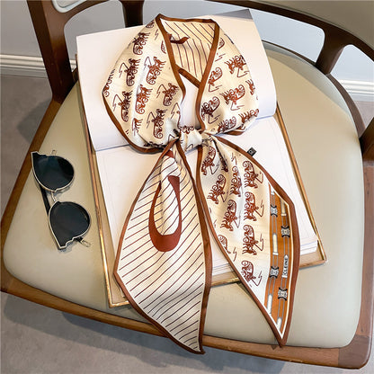 Thin Houndstooth Silk Scarf - Hair Tie