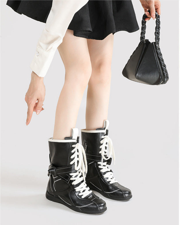 Retro Lace Up Boxing Boots Female Hight Increasing Martin Boots