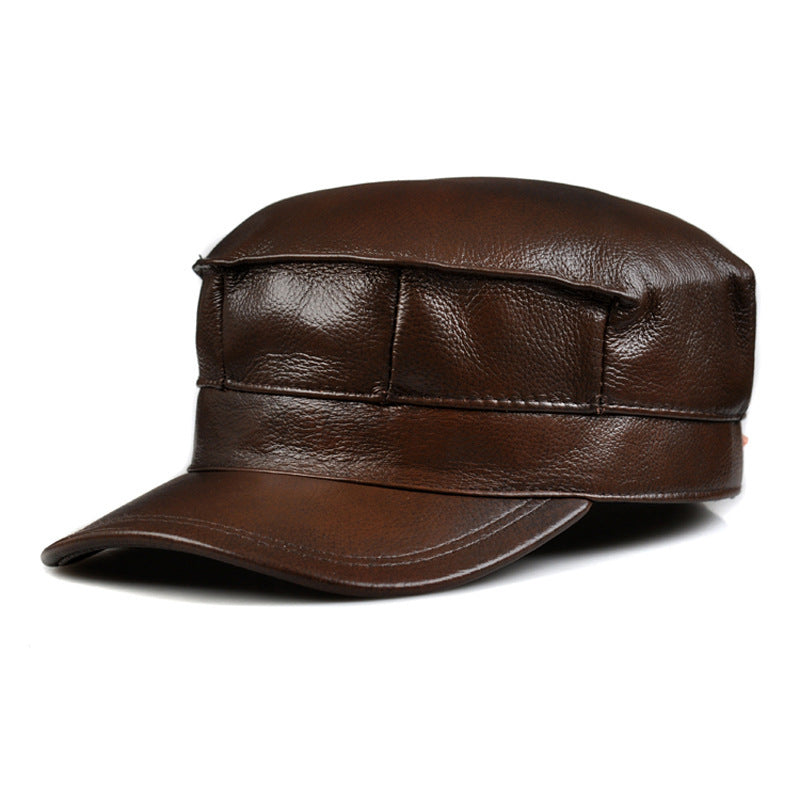 Autumn Winter Men's Genuine Leather Octagonal Cap