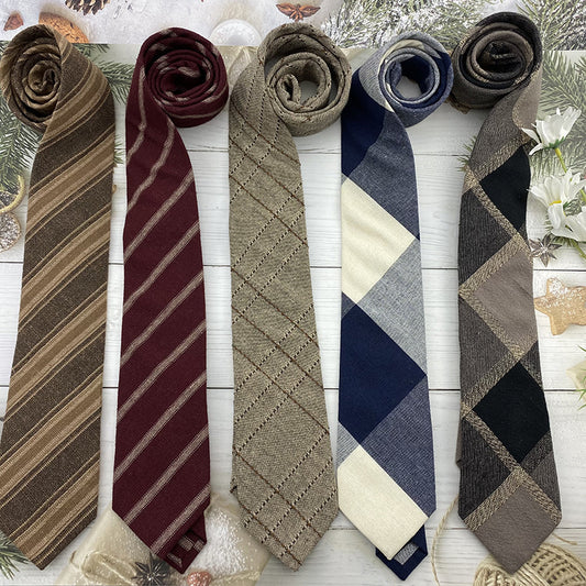 Autumn Winter British Style Knitted Cotton Linen Striped Tie
